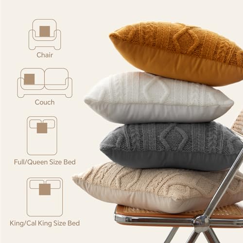 Throw Pillow Covers Set of 2-12x20 Inch Handknit Decorative Throw Pillow Covers,Wool Woven Cushion Covers,Chunky Yarns Couch Pillow Covers for Sofa Living Room Home Decor,Red