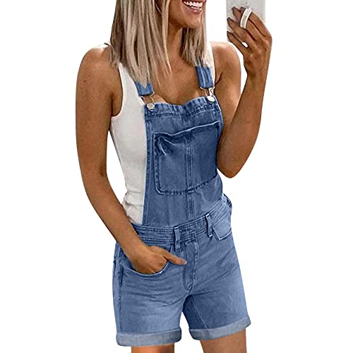 Mono de mujer Jeans Cómodos Cortos Casual Jumpsuit Con Bolsillos Monopieza Verano Elegante Mono Entero Suelto Sin Mangas Pantalones Baggy Transpirable Oversize Ajustable Correas Peto Premaman, azul