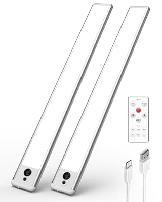 EZVALO Under Cabinet Lights, 66 LEDs Motion Sensor Light Indoor Dimmable, 4000mAh Rechargeable Closet Lights 5700K with Remote Control, Wireless Under Counter Lights for Kitchen,Cabinet,Bedroom (2Pcs)