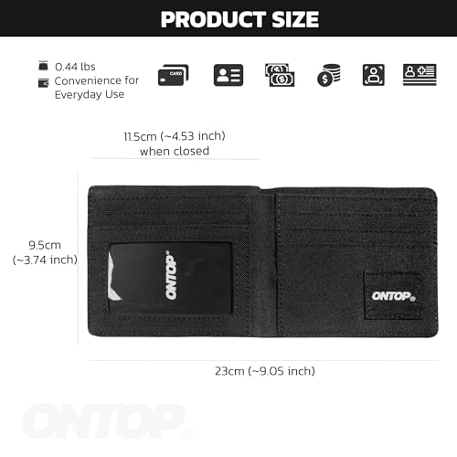 ONTOP Bifold Wallet Minimalist Ultra Lightweight Card Holderdow (Canvas, Black)2