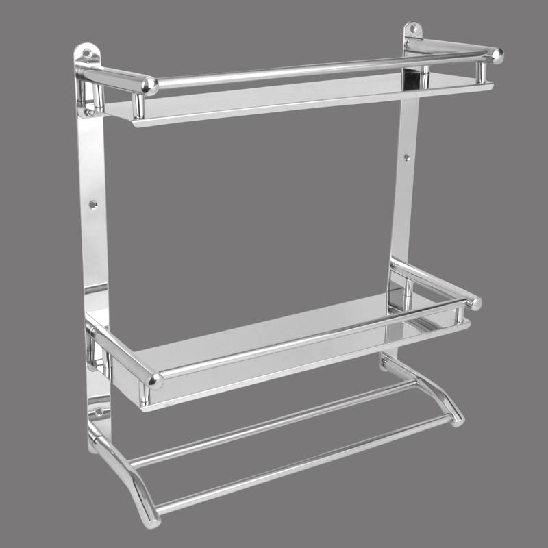 Image of Anti Rust Stainless Steel Multipurpose Dual Bathroom Shelf Oragnizer with Towel Hanger | (15(L) X 4.5(W) X 15.5(H)) inch
