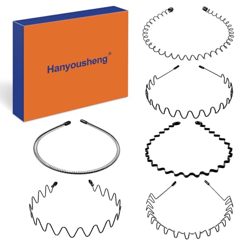 Hanyousheng 6 Piezas Diadema de Metal, Diademas de Metal Ondulado, Unisex Cinta de Pelo Antideslizante y Elástica, para Yoga Deportes al Aire Libre