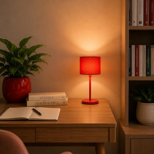 Image of THE GRANDEUR Table Lamp with Fabric Shade, 55 cm, Red, Metal Base