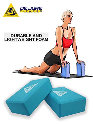 Image of De Jure Fitness Yoga Block - Non-Slip EVA Foam, Latex-Free with Beveled Edges for Stability & Balance - Ideal Yoga Accessory for Stretching, Pilates, & Meditation Support, Blue-Pack of 2