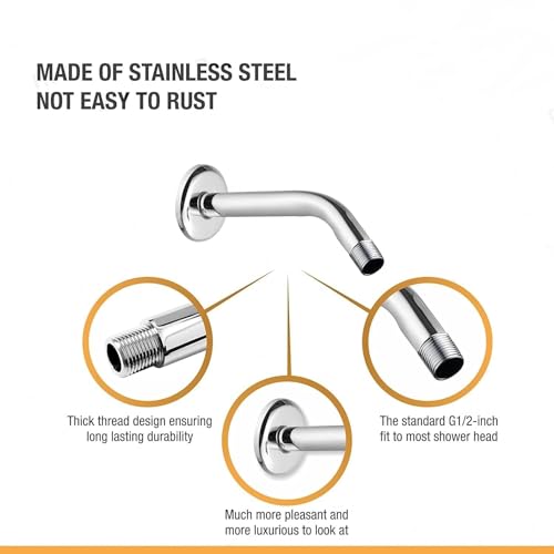 Image of Shower Rod For Shower Head For Bathroom Ennius Durable Bathroom Accessories Set | Shower Arm For Bathroom Shower | Portable Shower, Bathroom Shower Set | Shower Head With Arm (Round, 12 inch)