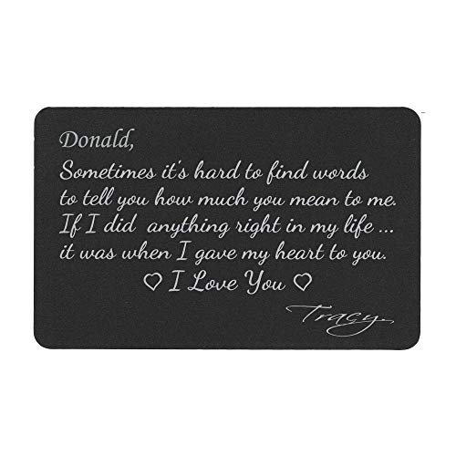 Dreambell Anodized Aluminum Black I Love You Words to Tell Personalized Text Custom Engrave Metal Wallet Mini Love Insert Gift Note Card