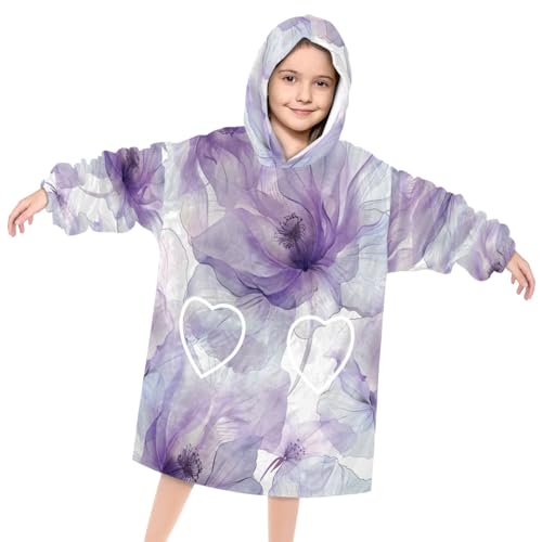 Wearable Blanket Hoodie for Kids, Graffiti Floral Fleece Sweatshirt Blanket Oversized Blanket Sweatshirt with Pocket Flannel Warm Hooded Blanket 6-10 Year Old Girl Boy Gift, One Size