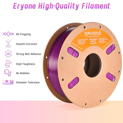 Image of ERYONE Silk Filament PLA+ 1.75mm Shiny 3D Printer Filament, Multicolor PLA 2 in 1, 1kg (2.2LBS) /Spool, HS Silk Dual Color Purple & Black