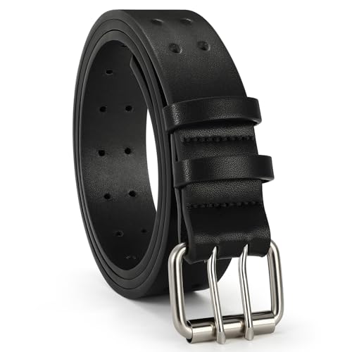 VONMELLI Herren Gürtel Double Prong Ledergürtel Schwarz Casual Arbeitsgürtel Heavy Duty Dual Hole für Jeans Pant Länge 135cm Max Taille 116cm VONMELLI Herren Gürtel Double Prong Ledergürtel Schwarz Casual Arbeitsgürtel Heavy Duty Dual Hole für Jeans Pant Länge 135cm Max Taille 116cm