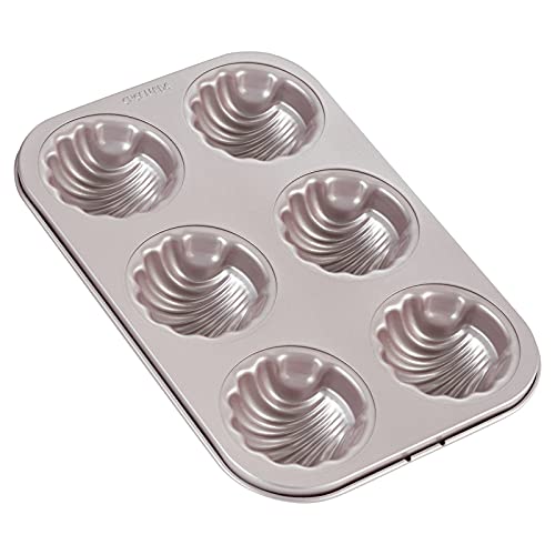 CHEFMADE Madeleine Mold Cake Pan, 6-Cavity Non-Stick Spherical Shell Madeline Bakeware for Oven Baking (Champagne Gold)