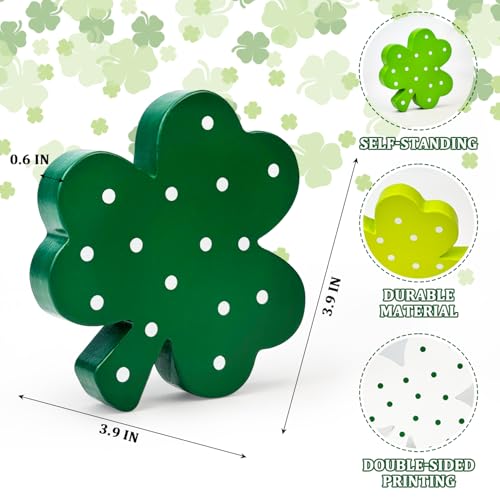 St Patricks Day Shamrock Decorations for Table,4 PCS Irish Green Wooden Lucky Clover Signs Decor for Indoor Office Home,Saint Patricks Day Gifts Centerpiece for Tiered Tray Mantel Shelf Desk Party Bar by Leetous - Image 3