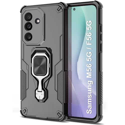 Image of TheGiftKart Tough Armor Bumper Back Case Cover for Samsung Galaxy M56 5G / F56 5G | Ring Holder & Kickstand in-Built | 360 Degree Protection Back Case Cover for Samsung M56 / F56 5G (PC & TPU, Black)