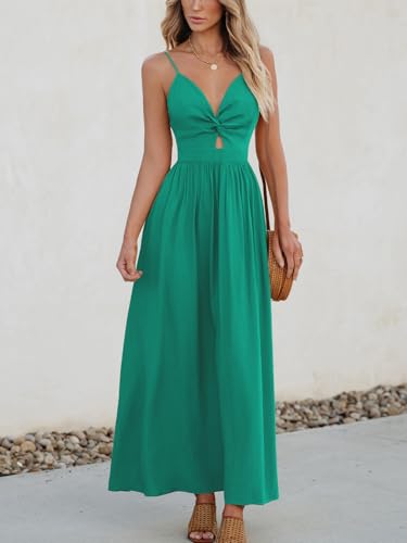 Image of CUPSHE Women Casual Dress Beach Sleeveless V Neck Summer Cutout Spaghetti Straps Formal Maxi Sun Dresses
