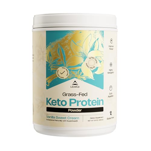 LevelUp Keto Protein, with Collagen Peptides, Energizing MCT, Whey Isolate Protein, Ketogenic Protein Powder Supplement - Vanilla Sweet Cream