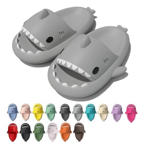 rosyclo Shark Cloud Slippers Shark Cute Slides for Women Man Summer Slipper Sandals for Boys Girls Spa Platform Shoes Non-Slip Beach Open Toe Beach Sandals Shower Couple Shoes Grey 8.5-9