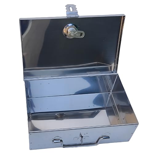Image of Stainless Steel Cash /Jewellery /Coin Storage Rectangular Silver Boxes with Pre-Fitted Lock (10 inch X 7 inch X 3 inch)(With Pre fited One Lock & 2 Key) perfects-gift for storage