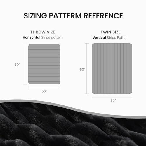 Cozy Bliss Faux Fur Throw Blanket for Couch, Cozy Warm Plush Striped Blanket for Sofa Bedroom Living Room,50 * 60 Inches Black - Image 3