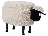 Beliani Kids Animal Stool Faux Fur Pouffe with Storage Wooden Legs Playroom Beige Sheep