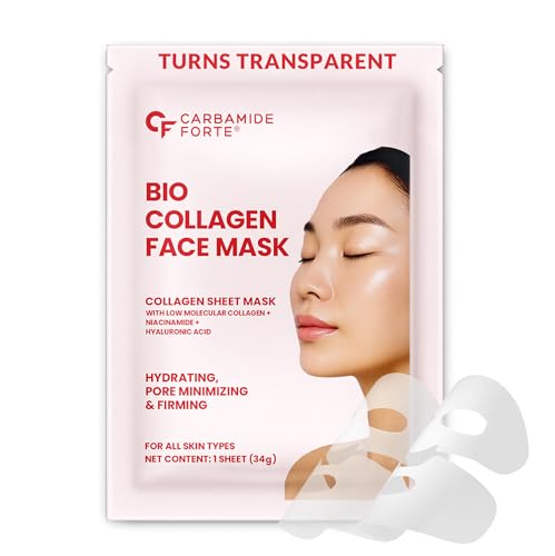 Image of Carbamide Forte Bio Collagen Mask | Collagen Mask Overnight | Sheet Mask | Korean Glass Skin Overnight Hydrogel Face Mask Sheets for Deep Hydration, Pore Minimizing, Firming & Moisturizing | Paraben-Free | For All Skin Types | 1 Piece - 35g