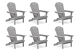 Wooden Folding Adirondack Chair Set of 6, Pre-Assembled BackRest Wood Lounge Chair for Outdoor Patio Garden Lawn Backyard Deck Pool Beach Firepit