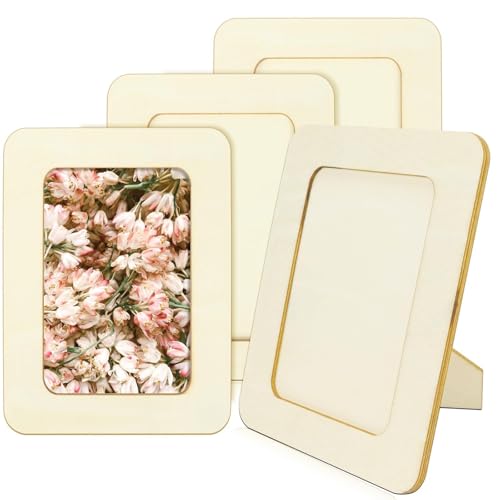 Vokoy 4 Pack Wooden Picture Frames For Crafts, 4X6 Inch Wood Diy Picture Frame For Crafting &Amp; Painting, Unfinished Standing Photo Frame Wood Decorations For Mother'S Day Art Projects Birthday Gifts