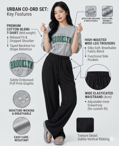 Image of DIAZ Women Co-ord Set for Girls | Stylish Two Piece Dress with Oversize Tshirt & High Waist Jogger|Trendy Cotton Blend Track Suit Set for Women | Casual /Travel & Lounge Wear Outfits