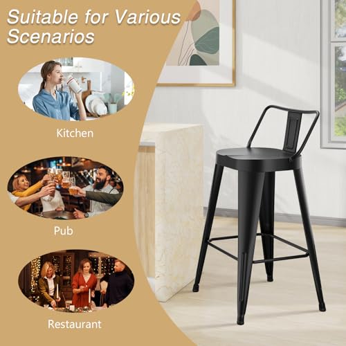 Set de 4 Bancos de Bar de Metal de 30 Pulgadas, Estilo Industrial Moderno con Respaldo Bajo, para Cocina y Pubs (Negro) miniatura 7