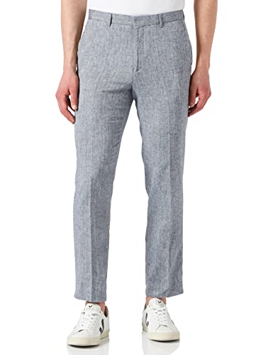 Marca Amazon find Pantalon Traje Ajustado Lino Hombre Azul Blue