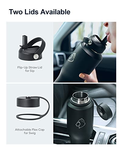 Buzio Insulated Water Bottle With Straw Lid, 40Oz Tumbler Travel Flask, Double Wall Vacuum Insulated Stainless Steel Leak Proof Tumbler, Fits Any Car Cup Holders, Keeps Cold For 48 Hrs, Hot For 24 Hrs #TOP3