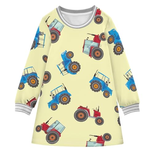 Blue Red Tractor Girls Dresses Long Sleeve Sweatshirt Dress for Girls Winter Toddler Casual A Line Dresses Size 2-8T