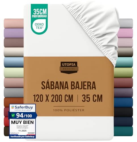 Utopia Bedding Sabana Bajera 120x200 - Blanco - Certificado Oeko Tex - Bolsillo Profundo - Microfibra Cepillada (Cama 120)