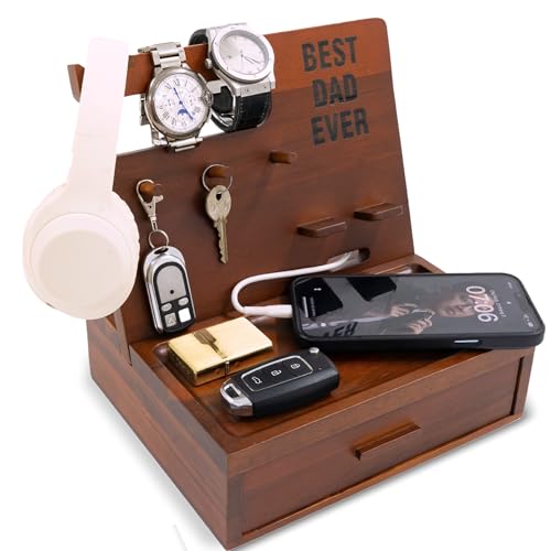 KOLWOVEN Nightstand Organizer Tray , Fathers Day Birthday Gifts from Daughter, Best Gifts for Father, Gifts for Dad, Dad Gift Organizer, Best dad ever Gifts For Men from wife and Son (For DAD)