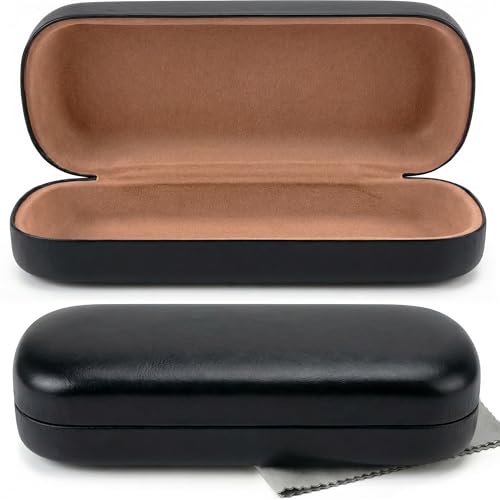 Olicky Hardcase Brillenetui, Softtouch PU Leder Brillenetui, Wird mit einem Mikrofasertuch zur Reinigung geliefert für Sonnenbrille Lesebrille Travel Reise - Schwarz