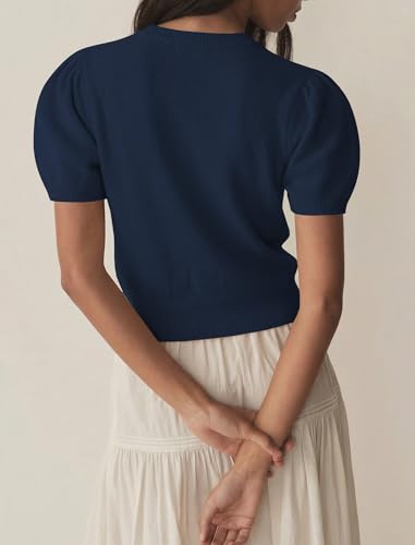 Image of Womens Puff Short Sleeve Cardigan Sweaters Cropped Button up Lightweight Y2k Knit Summer Cardigans