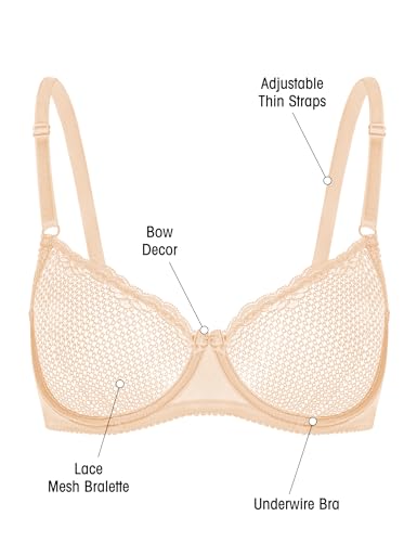 Image of Wingslove Women's Sexy 1 /2 Cup Lace Bra Balconette Mesh Underwired Demi Shelf Bra Unlined See Through Bralette