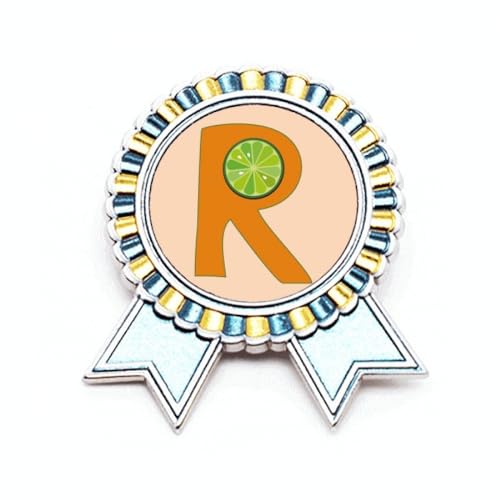 Broche Alphabet R en métal orange pour customisation de vêtements mode