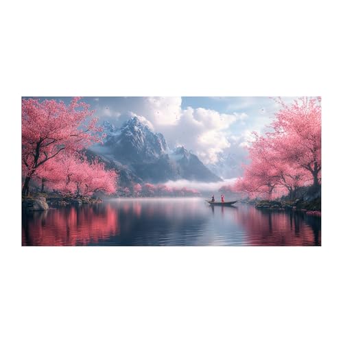Impression sur toile paysage forêt et lac rose 80x160cm WIKEO