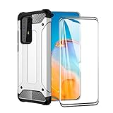 FANFO® Funda para Huawei P40 Pro, protección contra Golpes de TPU + PC Resistente a arañazos (Doble Capa) Carcasa para Huawei P40 Pro, Plata + 2 Piezas Protector de Pantalla