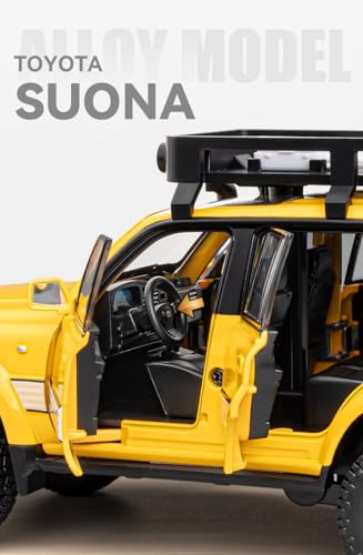 Image of Toyota Land Cruiser LC80 1:24 Diecast Metal Car - Openable Doors, Sound&Light, Pull Back Action,Collectible Toy Car for Kids - Durable & Realistic Model Collectors (Yellow-Grey)