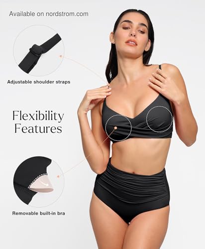 Popilush Bikini Top for Women - Twist Front V Neck Push Up Padded Swim Top with Adjustable Straps - Bathing Suit Top2