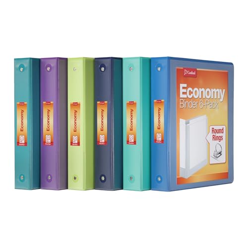 Cardinal 3 Ring Binders Binders for School and Office Durable 1.5 Inch Holds 350 Sheets ClearVue Presentation View Non-Stick Blue and Green Assortment 6 Pack (1002480)