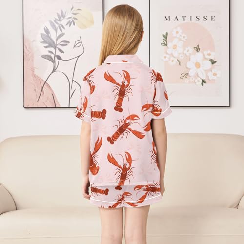 ALAZA Bows Lobster Satin Pajamas Set Short Sleeve Button Down Sleepwear Summer Pjs 2 Piece4