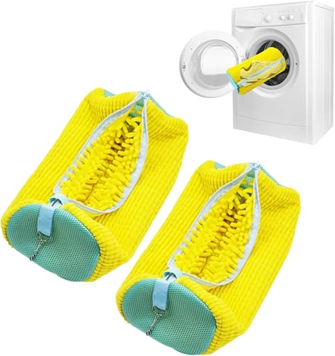 Image of Shoe Washing Machine Bag Laundry Shoe Bag for Washer & Dryer, Reusable with Durable Zipper for Sneakers & Delicates Deep Cleaning Washable Laundry Organizer Bag, All Shoe Sizes (Yellow,Pack of - 2)