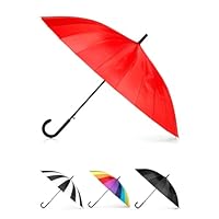 totes Large Eco Auto-Open 24 Rib Stick Umbrella with a Classic J Hook Curved Handle, Red