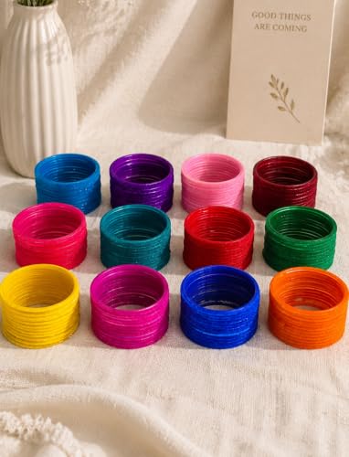 Image of NMII Glass with Plain and Glossy Finished Bangle Set For Women and Girls