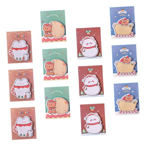 HOODANCOS 12個クリスマス付箋紙 カートゥーンデザイン メモ帳 スムーズ筆記用紙 便利なメッステッカー リマインダーやメモに