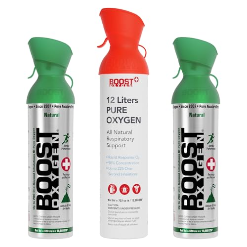 Boost Oxygen Large Natural 10L Canister (2 Pack) & Extra-Large Rapid Response 12L Canister (1 Pack) Bundle