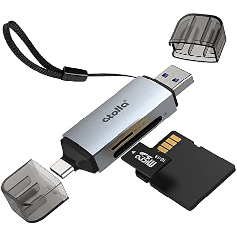 SD Card Reader, atolla USB C USB 3.0 Memory Card Reader for MicroSD/SD/SDXC/SDHC/MMC, Aluminum SD/Micro SD to OTG USB Adapter Compatible with MacBook, iPad Pro, Samsung Galaxy S20, Laptop Cover