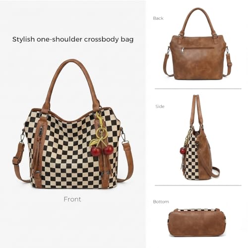 Bolso Tote Grande Cuadriculado con Cartera y Asa miniatura 3