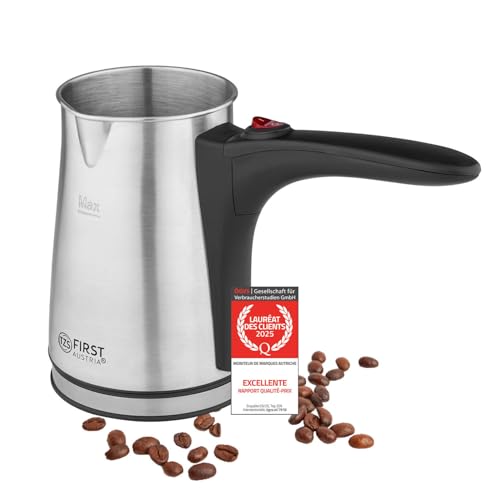 TZS First Austria Cafetière électrique 0,35 litre 800W | Bouilloire à moka, expresso & eau chaude | en acier inoxydable, avec poignée antidérapante | convient pour la maison, le bureau, les voyages
